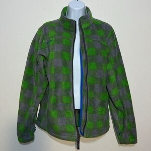 Cabelas Youth Unisex Green Grey Plaid Fleeced Zip Up Jacket Size XL